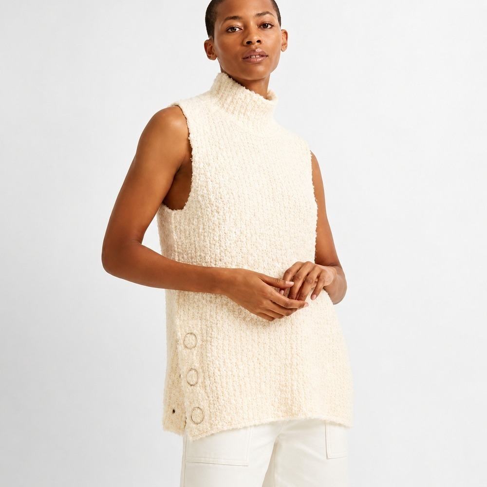 Club Monaco New Wool Alpaca Ivory Funnel Neck Sweater Tunic Quiet Luxury Medium